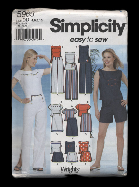 Simplicity 5969 Misses Pants or Shorts, Skirt and Tops in Two Lengths Sewing Pattern UNCUT  Size 4 6 8 10