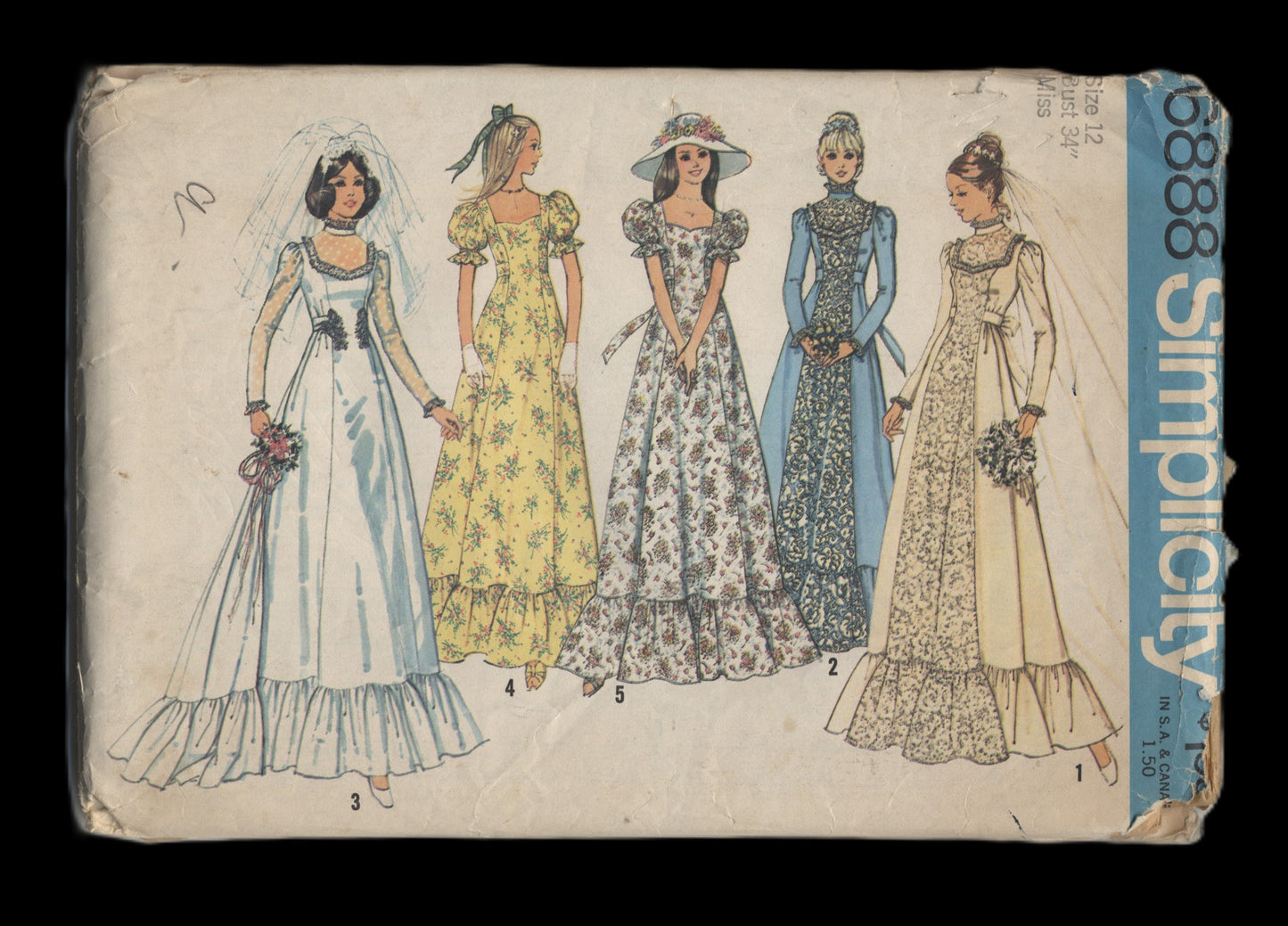 70s Simplicity 6888 Misses BridalDress with Detachable Train and Bridesmaid or Prom Dress  Sewing Pattern - UNCUT - Size 10  or Size 12 or Size 14