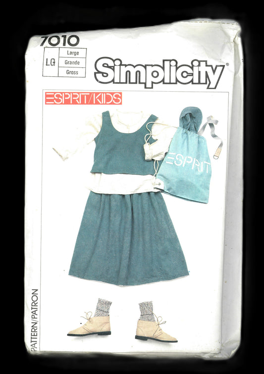 Simplicity 7010 Espirit Kids Girls Skirt Pullover Top and Tank Top Sewing Pattern - UNCUT Size Large