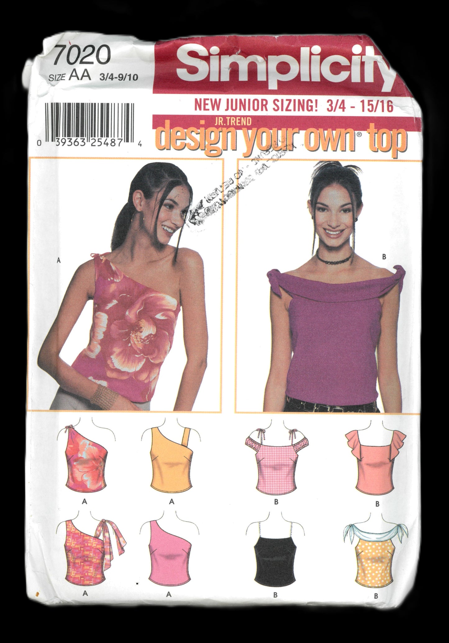 Simplicity 7020 Juniors Teens Design Your Own Tops Sewing Pattern UNCUT Size 3/4 - 8/10