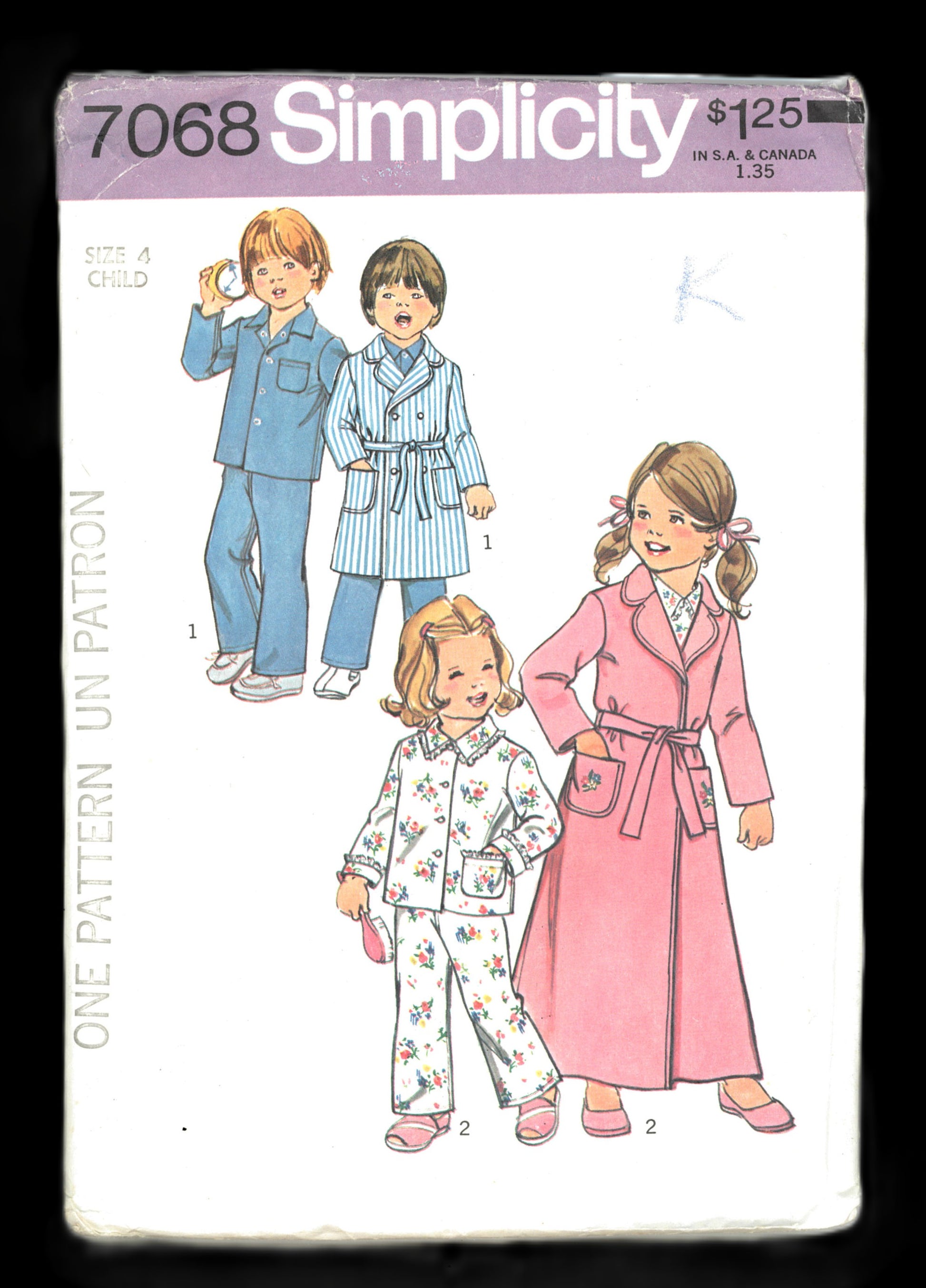 Simplicity 7068 Childs Robe in Two Lengths and PajamasSewing Pattern UNCUT Size 4