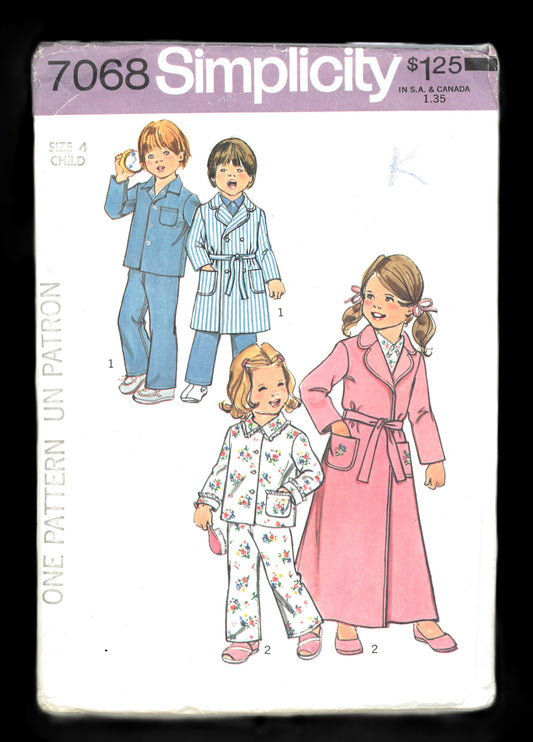 Simplicity 7068 Childs Robe in Two Lengths and PajamasSewing Pattern UNCUT Size 4