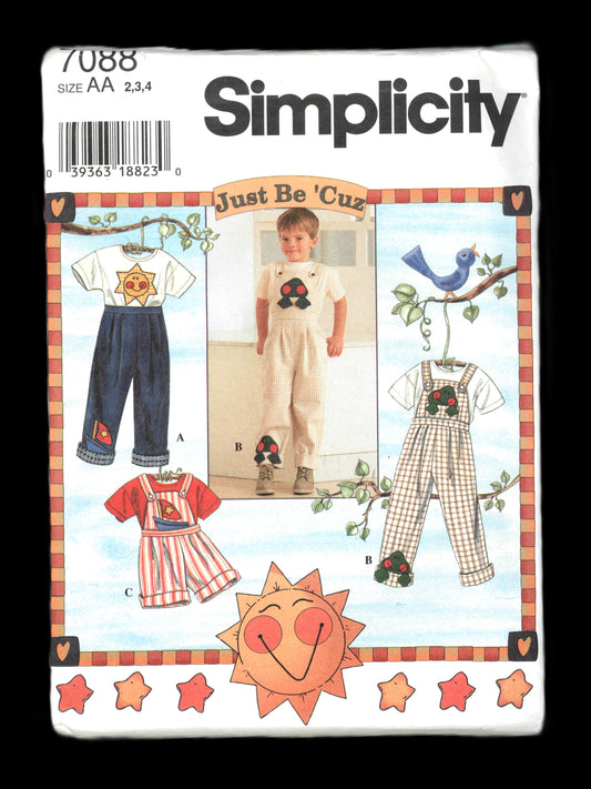 Simplicity 7088 Childs Pants Overalls and Top Sewing Pattern - UNCUT Size 2 3 4