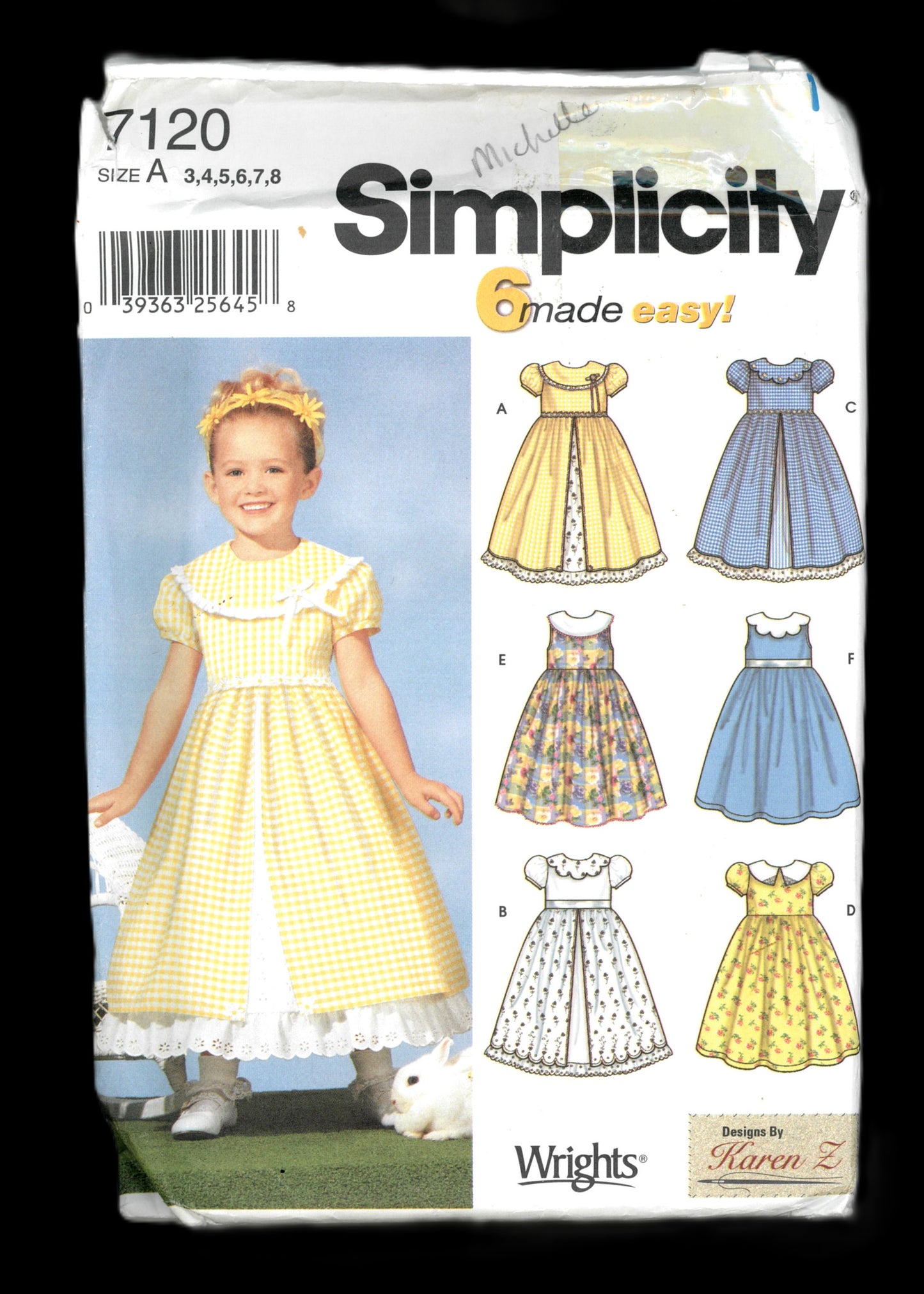 Simplicity 7120 Karen Z Girls Dress with Collar and Skirt Variations Sewing Pattern - UNCUT Size 3 4 5 6 7 8