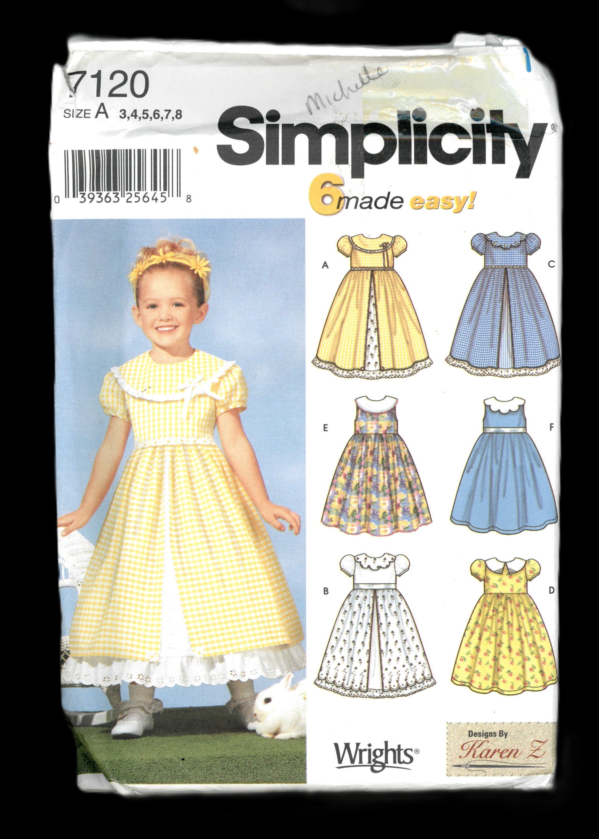 Simplicity 7120 Karen Z Girls Dress with Collar and Skirt Variations Sewing Pattern - UNCUT Size 3 4 5 6 7 8