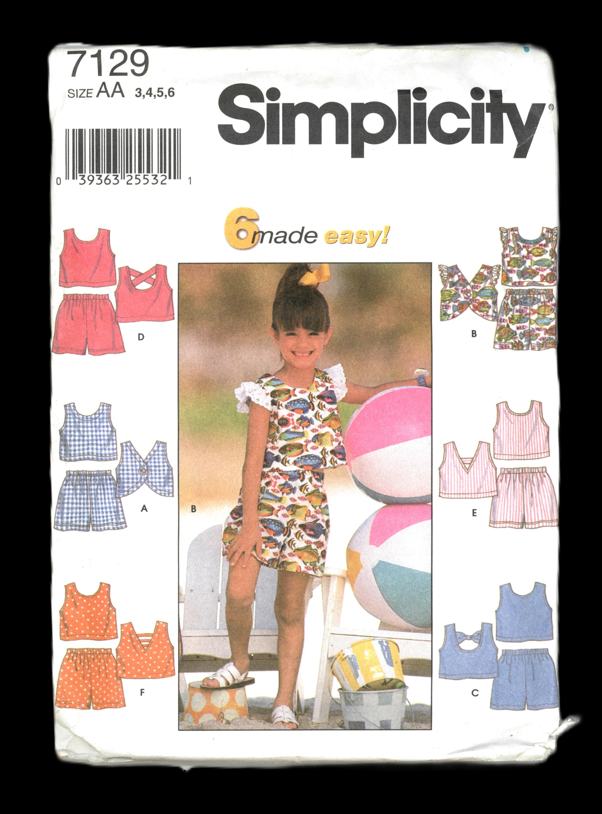 Simplicity 7129 Girls Top and Shorts Sewing Pattern - UNCUT Size 3 4 5 6
