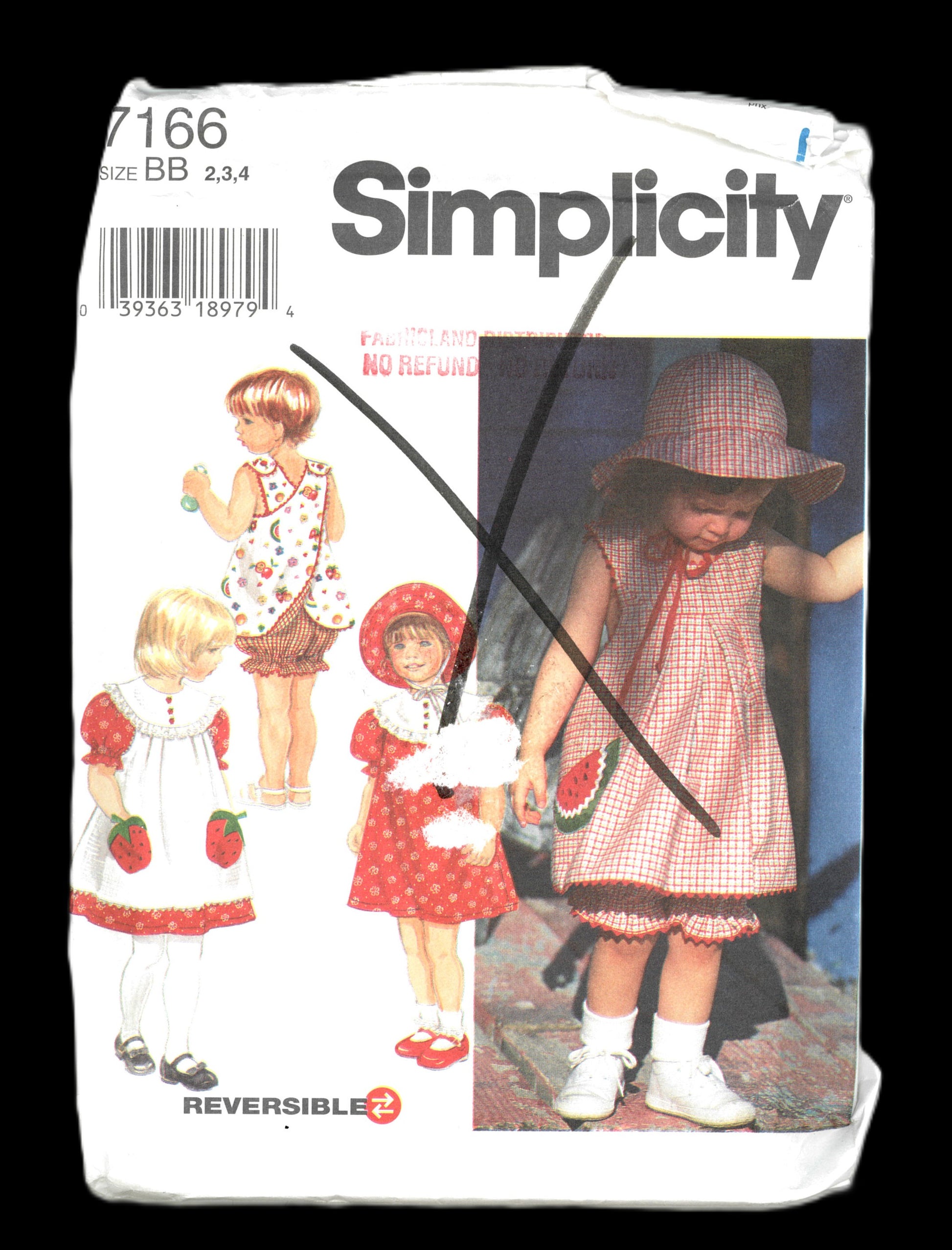 Simplicity 7166 Toddlers Dress Reversible Pinafore or Top Panties and Hat Sewing Pattern - UNCUT Size 2 3 4