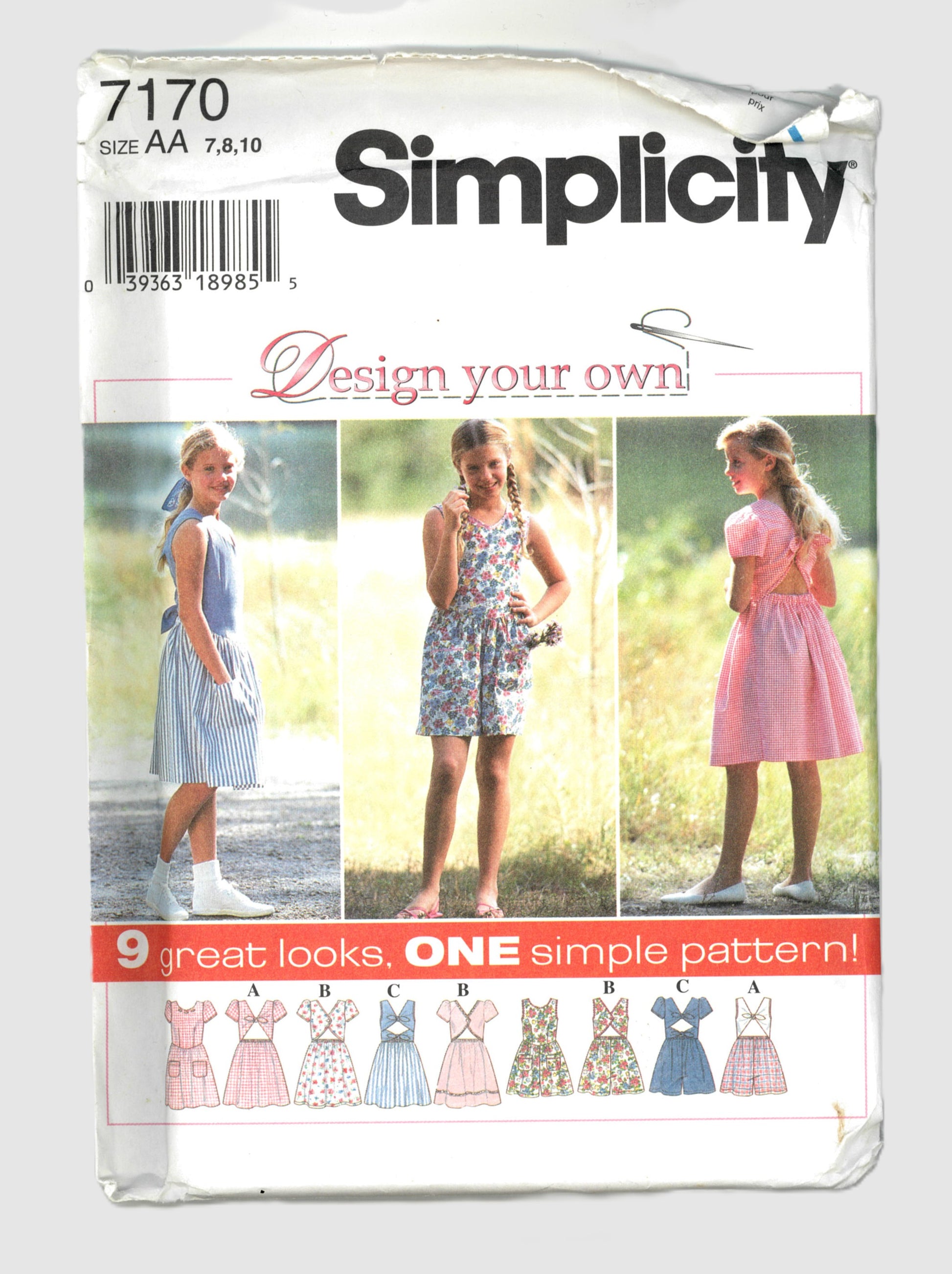 Simplicity 7170 Design your Own Girls Dress and Romper Sewing Pattern UNCUT Size 7 8 10