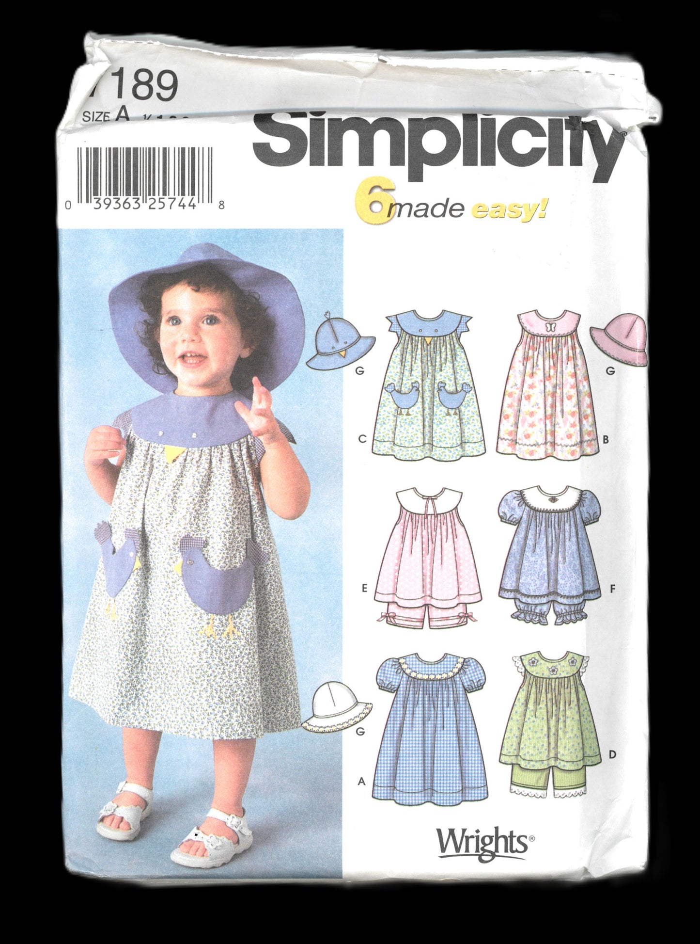 Simplicity 7189 Toddlers Dress, Top, Panties and Hat Sewing Pattern - UNCUT - Size 1/2 1 2 3 4
