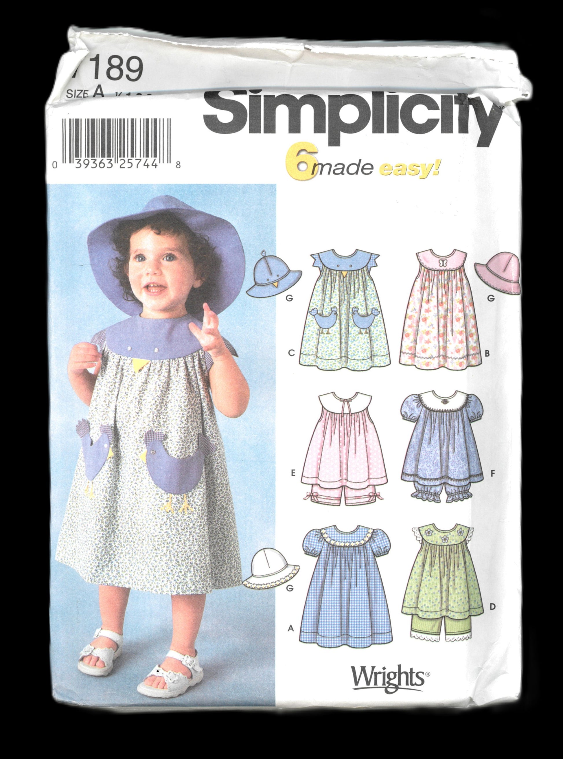 Simplicity 7189 Toddlers Dress, Top, Panties and Hat Sewing Pattern - UNCUT - Size 1/2 1 2 3 4