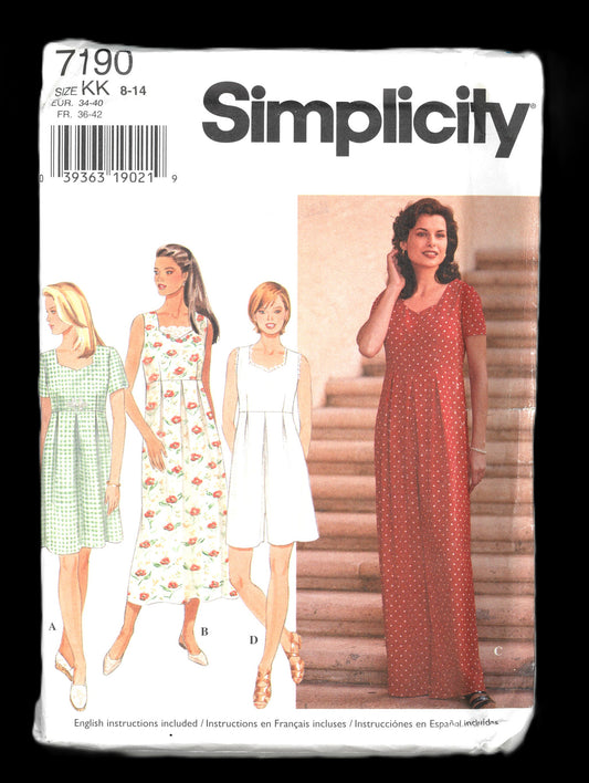 Simplicity 7190 Misses / Misses Petite Dress and Romper Sewing Pattern UNCUT Size 8 -14