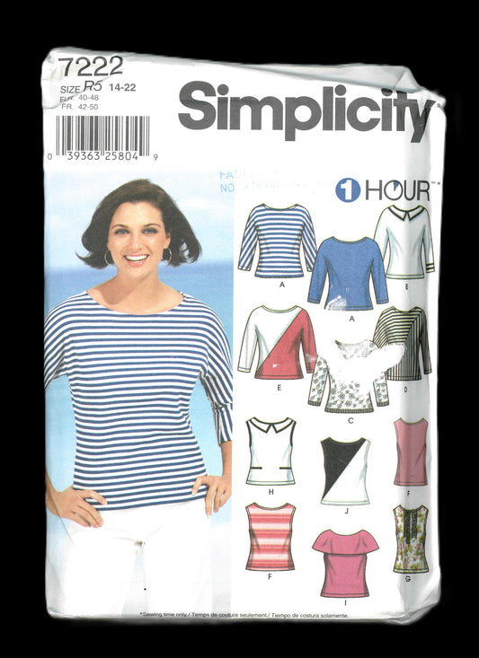 Simplicity 7222 Misses Knit Tops Sewing Pattern - UNCUT - Size 14 - 22 