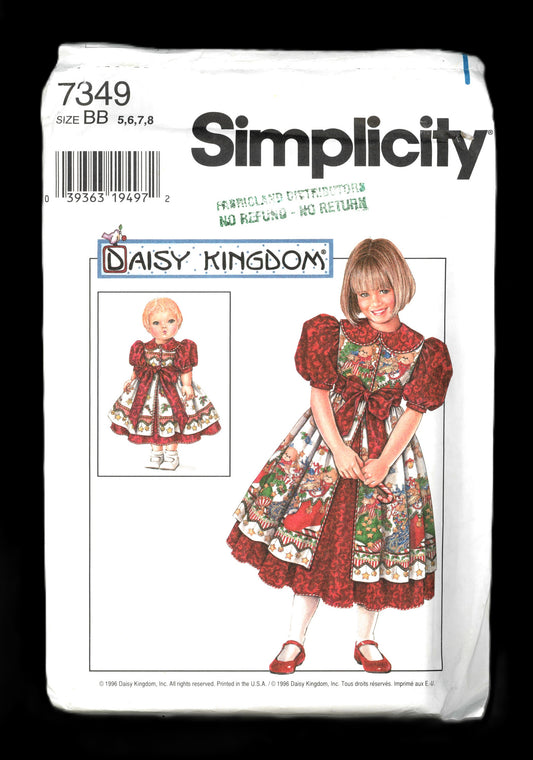 Simplicity 7349 Daisy Kingdom Girls Dress and Pinafore and Doll Dress for 17" Doll  Sewing Pattern UNCUT Size 5 6 7 8