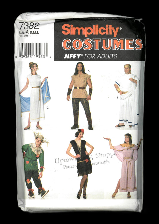 Simplicity 7382 Misses and Mens Hercules, Meg, Roman, Eygptian Flapper and Scarecrow Jiffy Costumes Sewing Pattern UNCUT Size S M L
