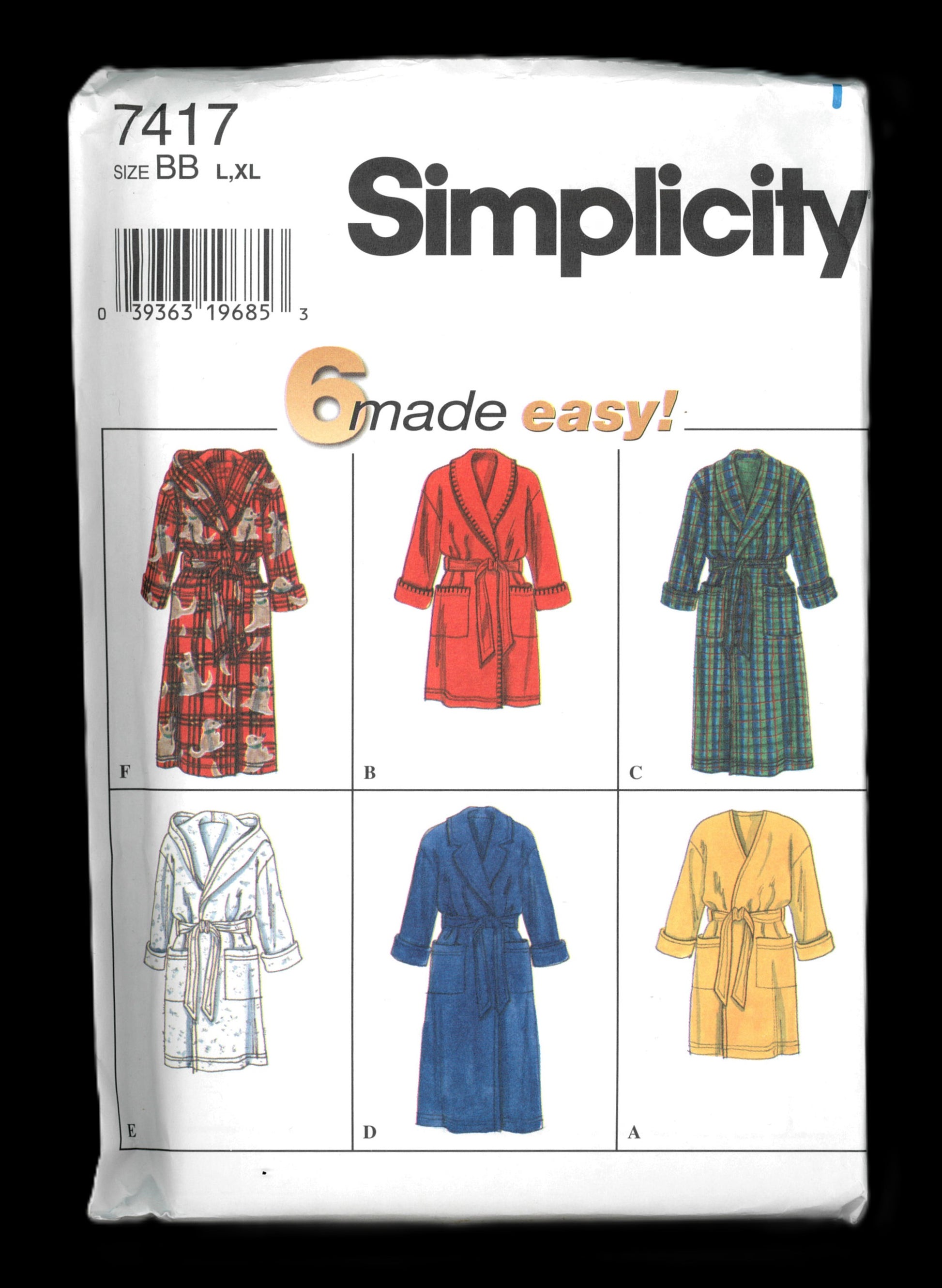 Simplicity 7417 Misses Mens and Teens Robe Sewing Pattern - UNCUT - Size XS S M Or Size L,XL