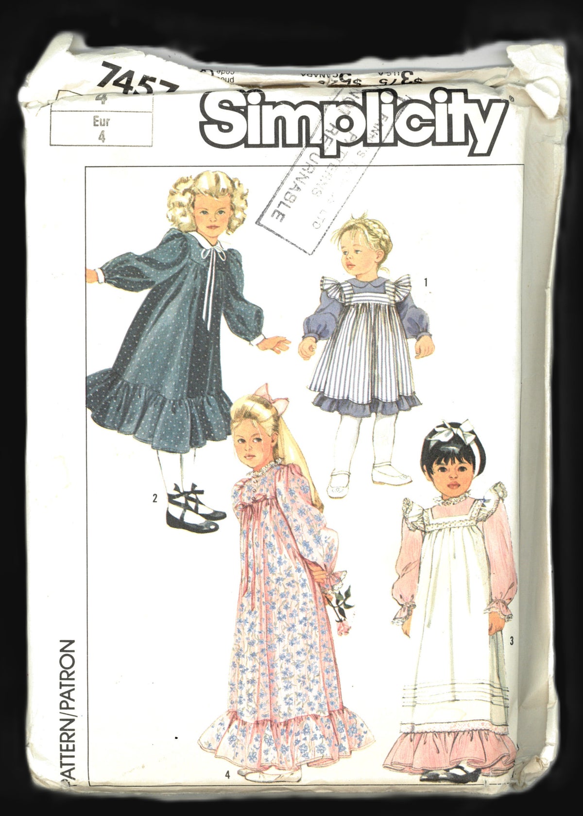 Simplicity 7457 Girls Dress and Pinafore in Two Lengths Sewing Pattern UNCUT Size 4