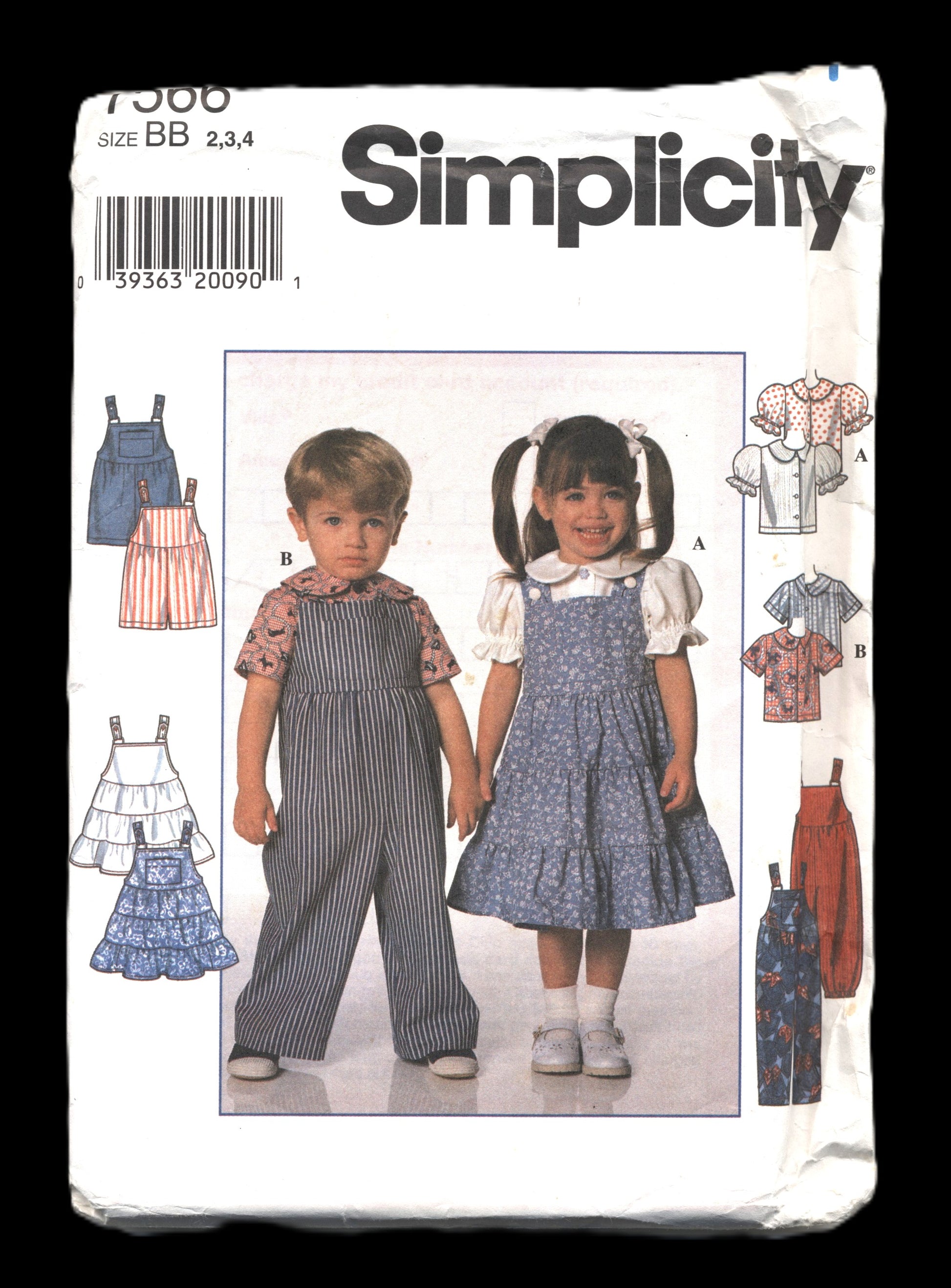 Simplicity 7566 Toddlers Top, Overalls, Romper and Jumper Sewing Pattern - UNCUT - Size 1/2 1 2 3 4