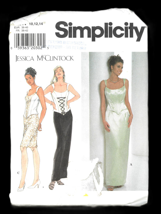Simplicity 7637 Jessica McClintock Misses / Miss Petite Bustier Top and Skirt Sewing Pattern - UNCUT - Size 10 12 14