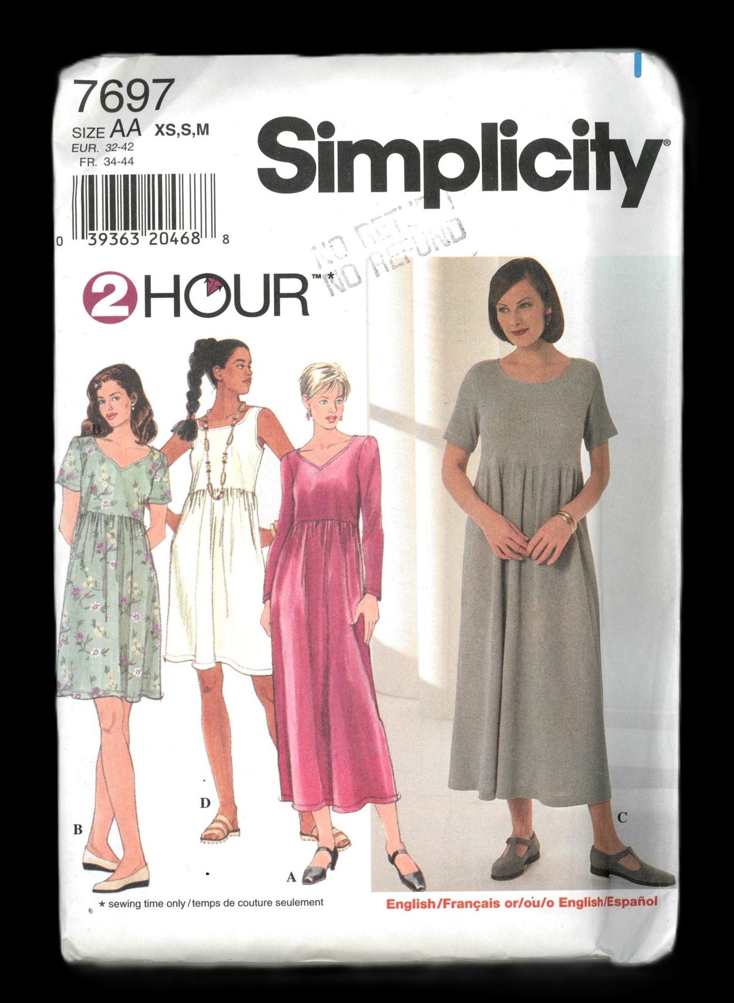 Simplicity 7697 Misses Knit Dress Sewing Pattern UNCUT Size XS S M