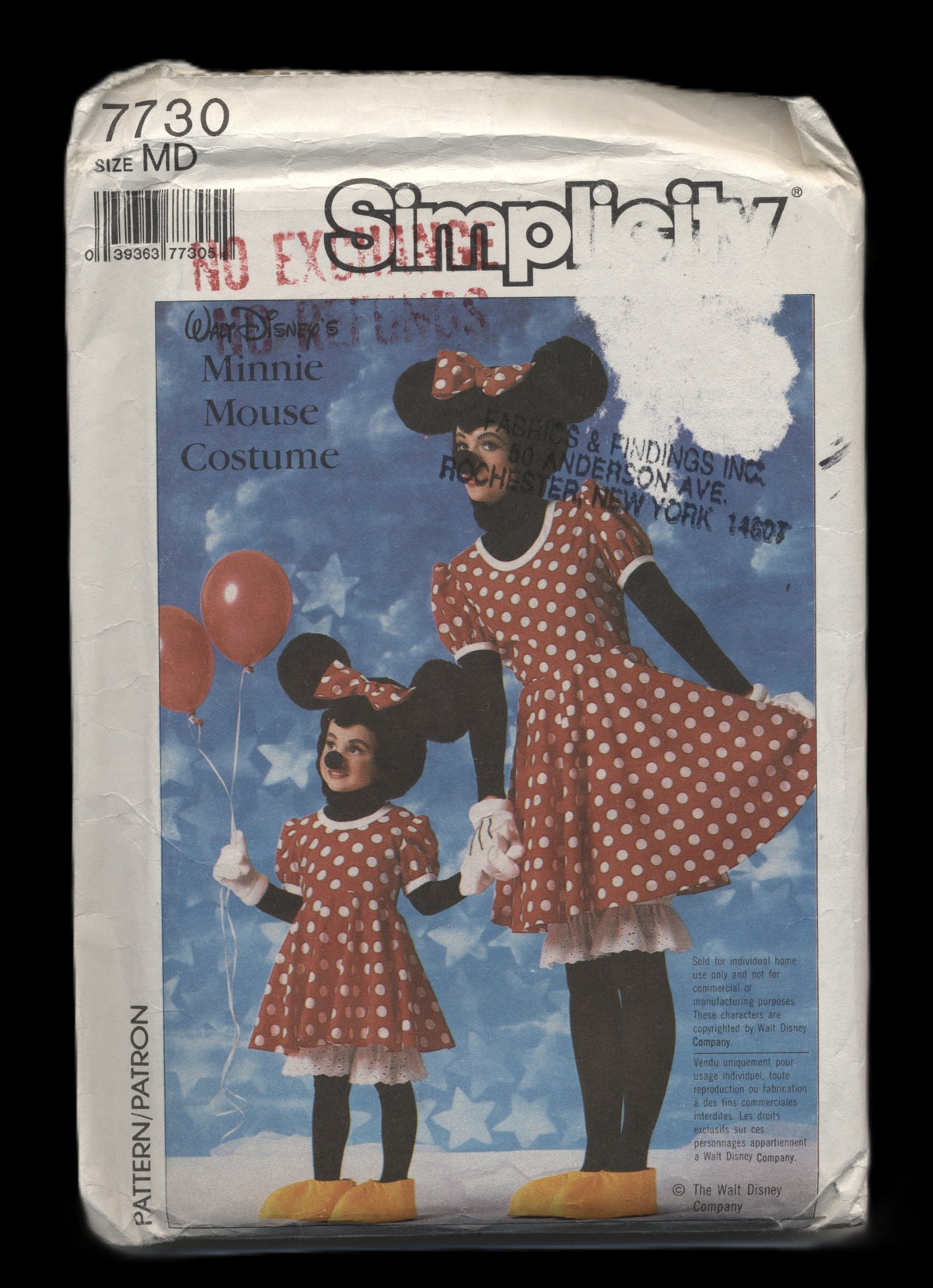 Simplicity 7730 Adults Walt Disney Minnie Mouse Costume Sewing Pattern - UNCUT - Size Medium (36 - 38 )