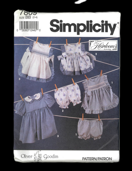 Simplicity 7809 Oliver Goodin Toddlers Dress Pinafore in Two Lengths and Panties Sewing Pattern - UNCUT - Size 2 - 4