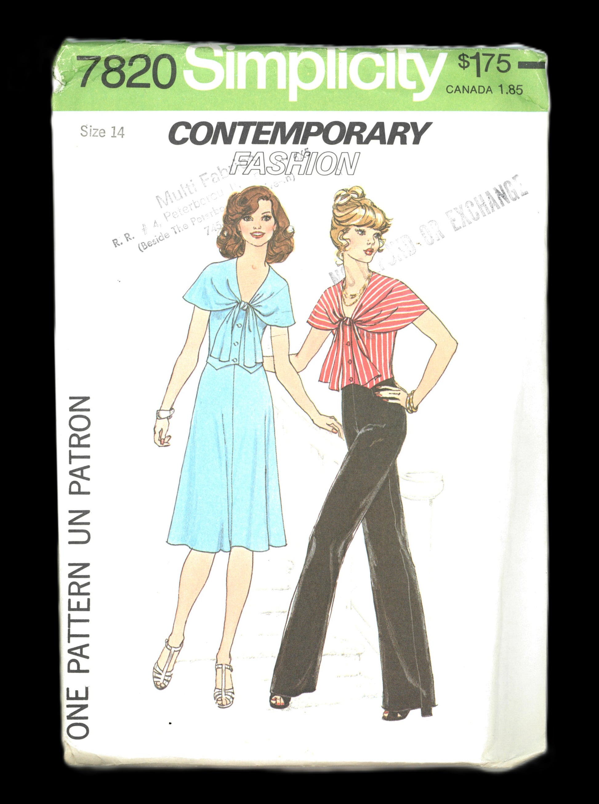 70s Simplicity 7820 Misses Top Skirt and Pants Sewing Pattern - UNCUT - Size 14