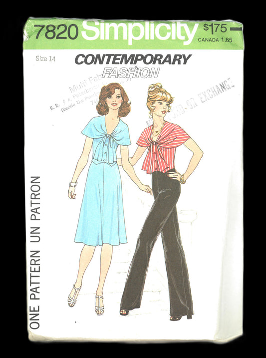 70s Simplicity 7820 Misses Top Skirt and Pants Sewing Pattern - UNCUT - Size 14