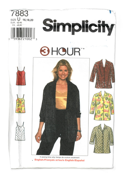 Simplicity 7883  MissesOversized Shirt and Camisole Sewing Pattern UNCUT  Size 16 18 20