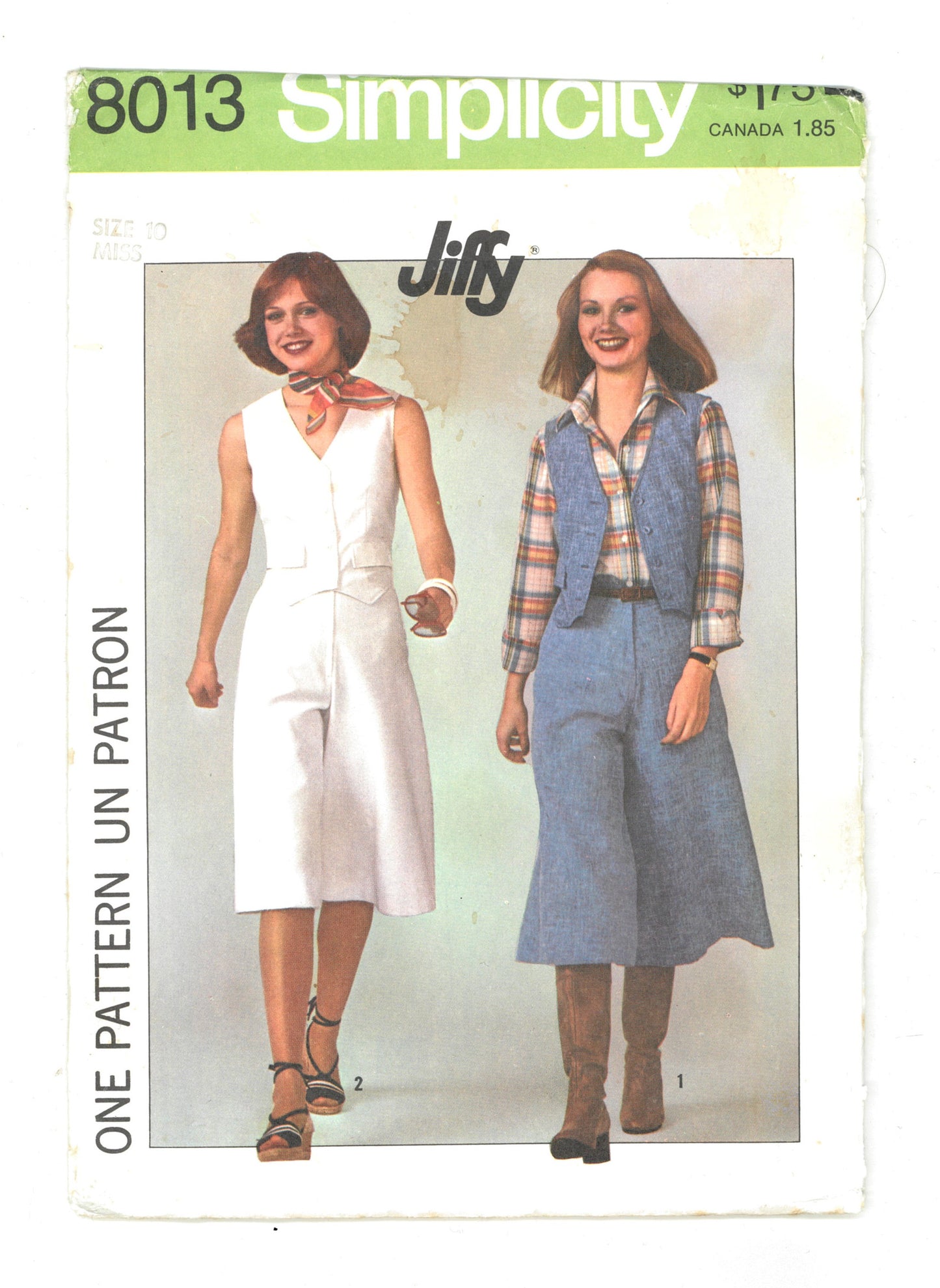 Simplicity 8013 Misses Jiffy Pantskirt in Two Lengths and Vest Sewing Pattern - UNCUT - Size 10