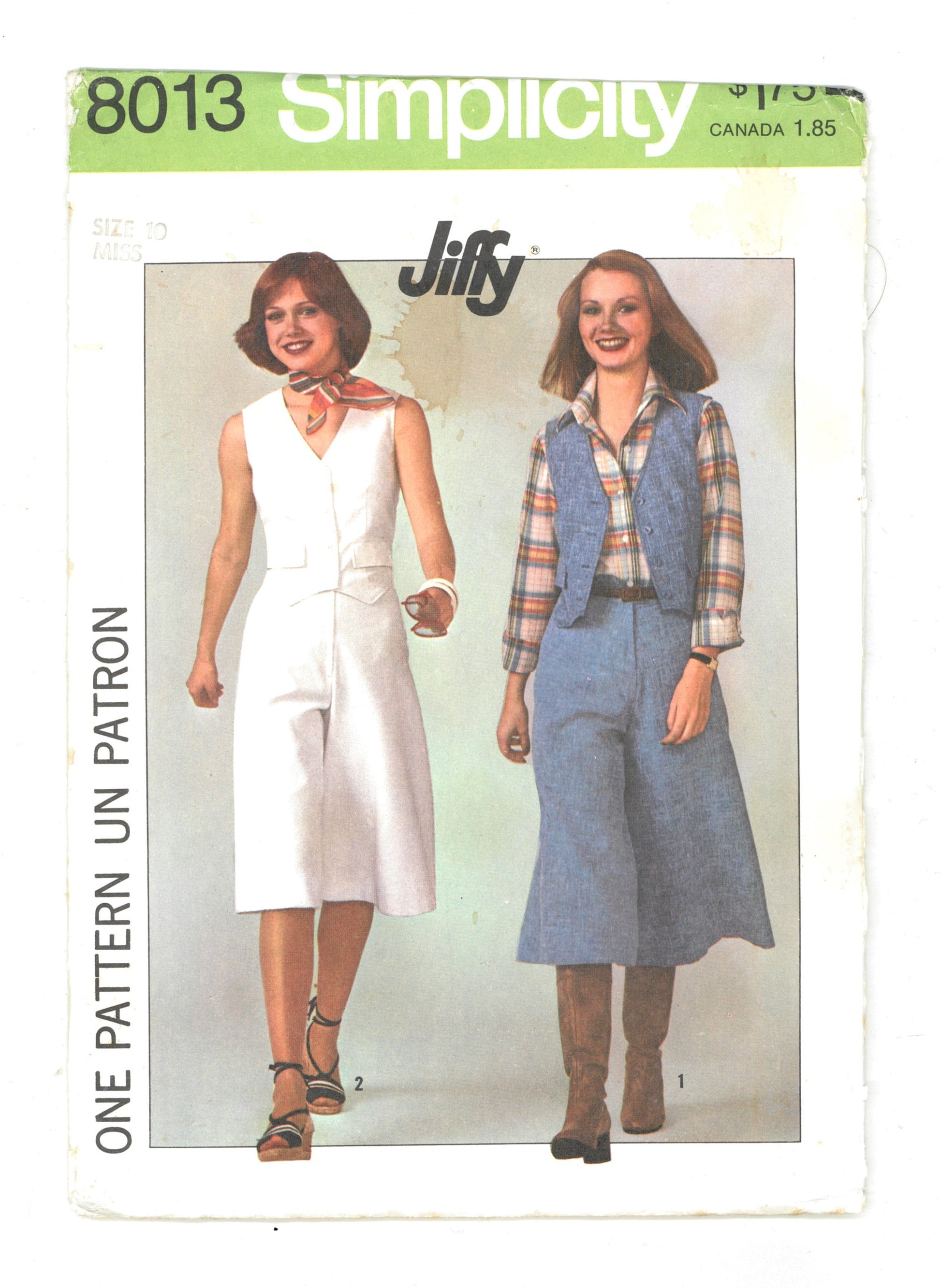 Simplicity 8013 Misses Jiffy Pantskirt in Two Lengths and Vest Sewing Pattern - UNCUT - Size 10