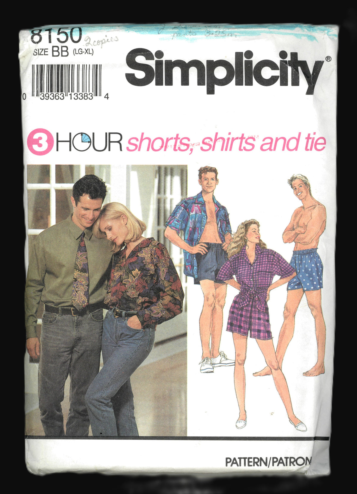 Simplicity 8150 Misses and Mens Shorts Shirt and Tie Sewing Pattern UNCUT Size Lg - XL