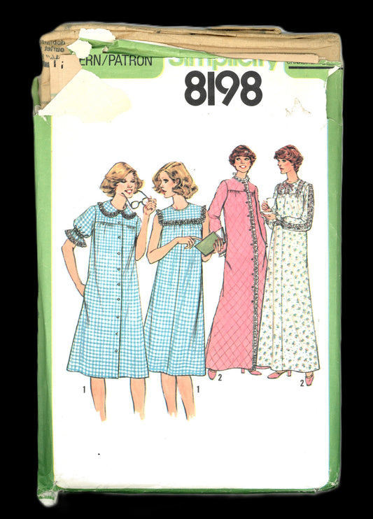 Simplicity 8198 Misses Nightgown and Robe in Two Lengths Sewing Pattern UNCUT Size 12