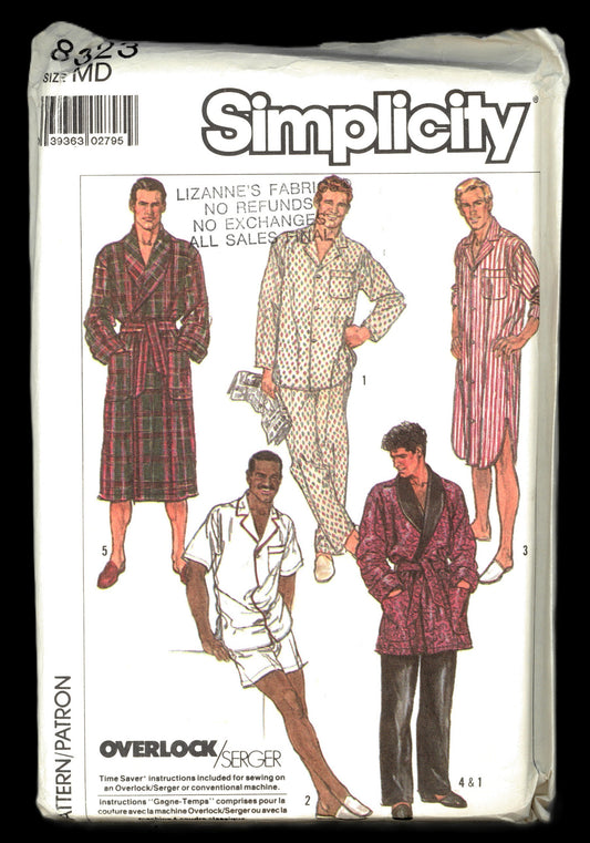 Simplicity 8323 Mens or Teen Boys Robe and Pajamas in Two LEngths and NIghtshirt Sewing Pattern - UNCUT - Size Medium (38 -40)