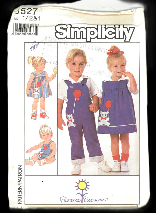 Simplicity 8527 Toddlers Boys Girls  Overalls in Two Lengths Dress or Jumper and Shirt Sewing Pattern UNCUT Size 1/2 1