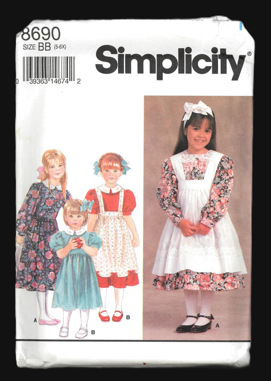 Simplicity 8690 Vintage Girls Dress Sewing Pattern with Pinafore Dress 