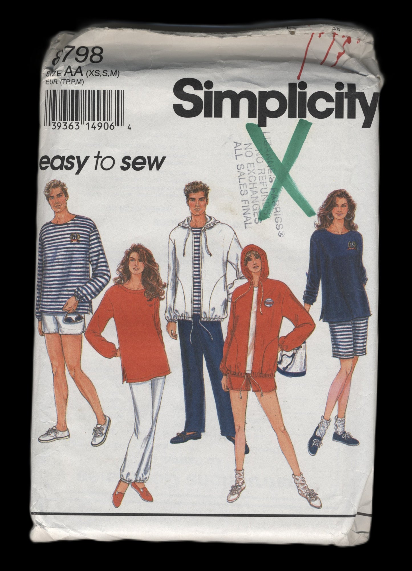 Simplicity 8798 Misses Men's and Teens Boys Pants or Shorts, Short Shorts, Top and Unlined Jacket Sewing Pattern - UNCUT Size XS S M