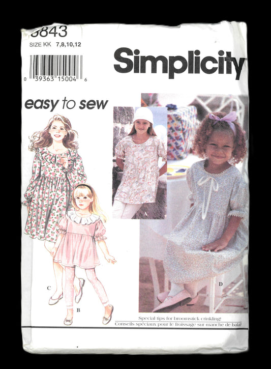Simplicity 8843 Girls  Dress or Tunic and Leggings Sewing Pattern - UNCUT Size 7 8 10 12
