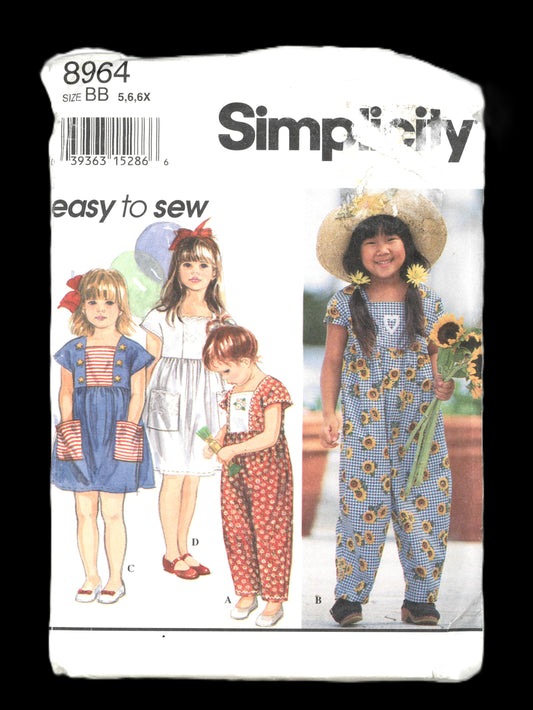 Simplicity 8964 Girls Dress or Romper Sewing Pattern UNCUT Size 2 3 4 or Size 5 6 6X