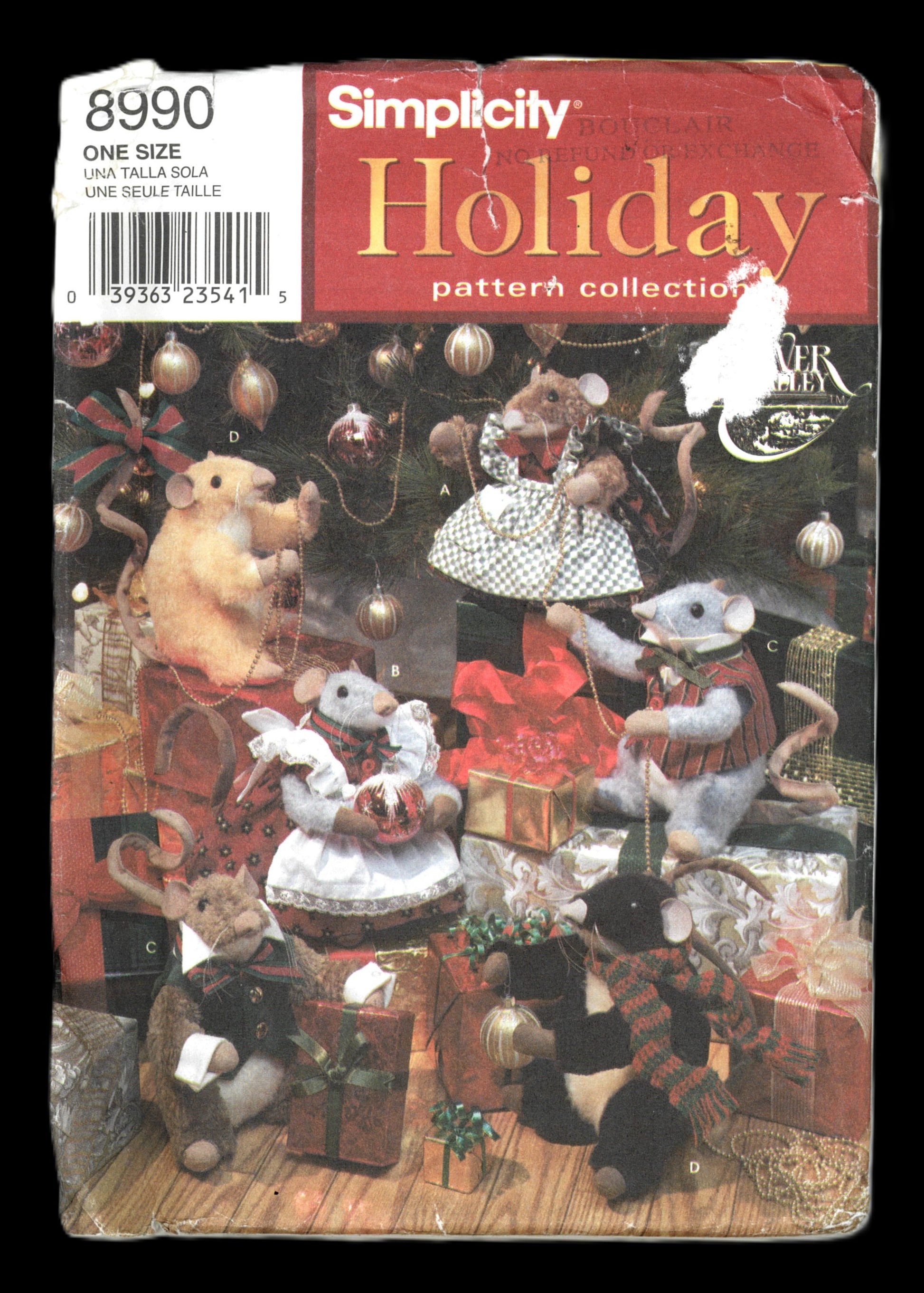 Simplicity 8990 8" Christmas Mice and Clothes Sewing Pattern - UNCUT