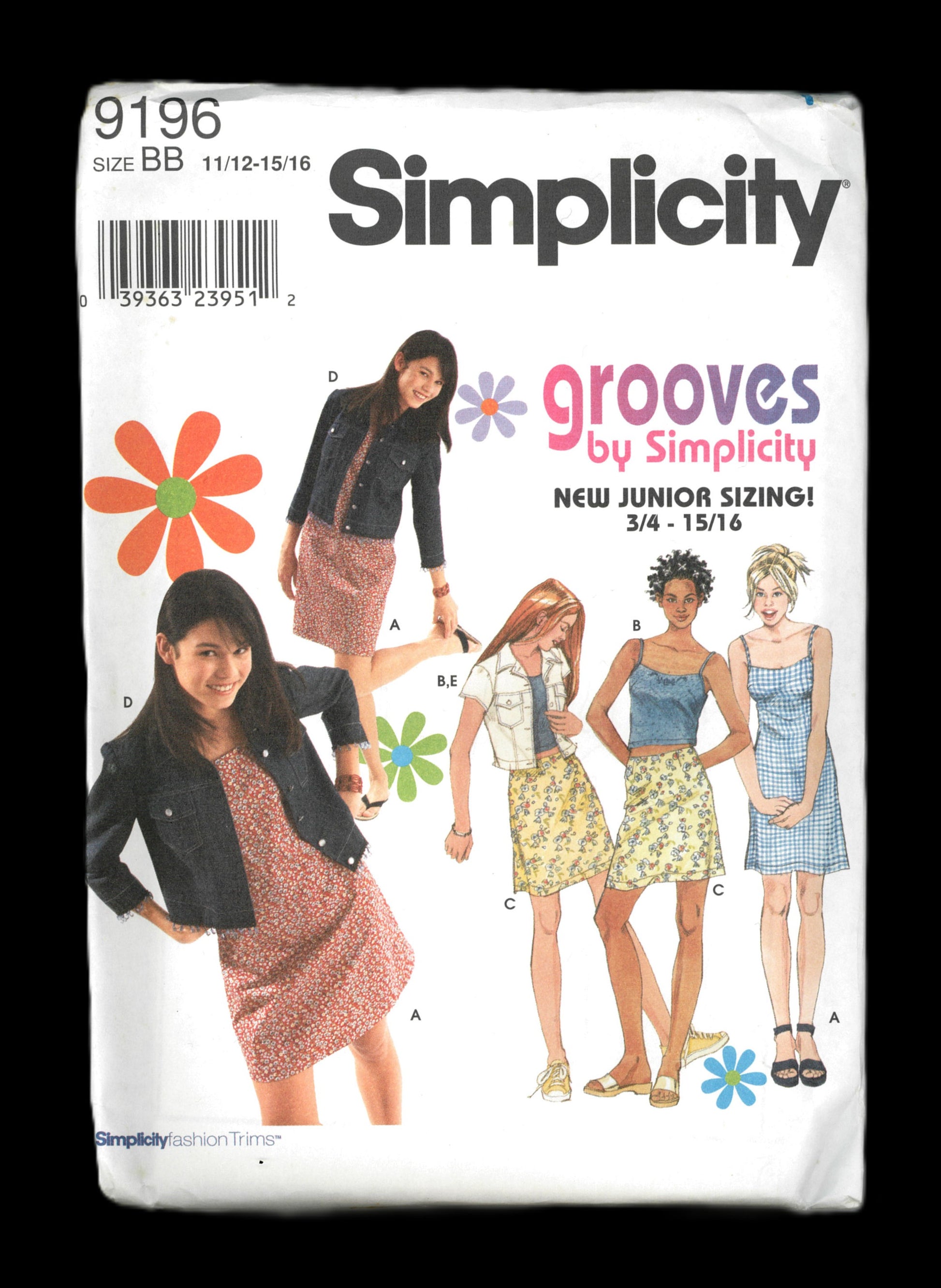 Simplicity 9196  Grooves Juniors or Top Skirt and Jacket Sewing Pattern  UNCUT Size 11/12 - 15/16