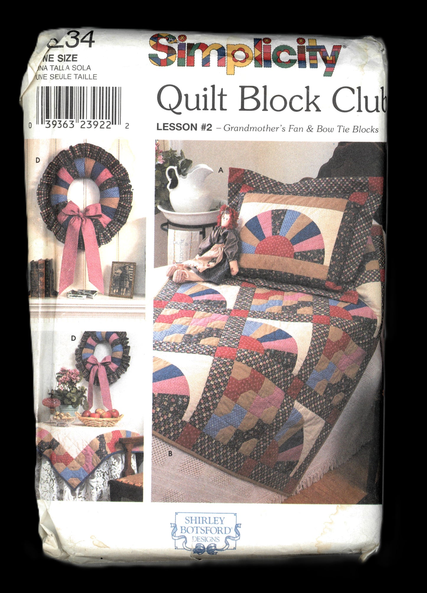 Simplicity 9234 Quilt Block Club Lesson# 2 Grandmothers Fan & Bow Tie BLocks  Sewing Pattern - UNCUT