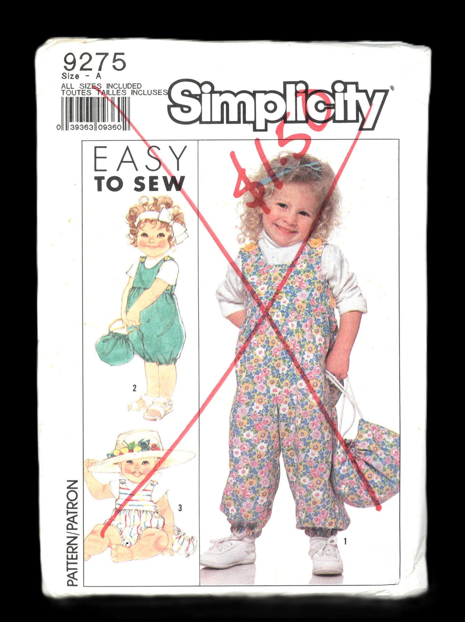 Simplicity 9275 Toddlers Overalls in Three LEngths and Bag Sewing Pattern - UNCUT - Size 1/2 1 2 3