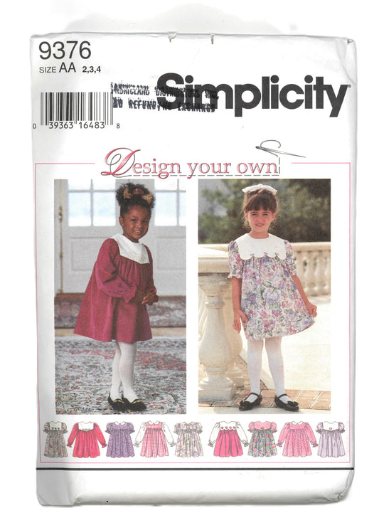 Simplicity 9376  Design your Own Girls CHilds Dress  Sewing Pattern UNCUT Size 2 3 4