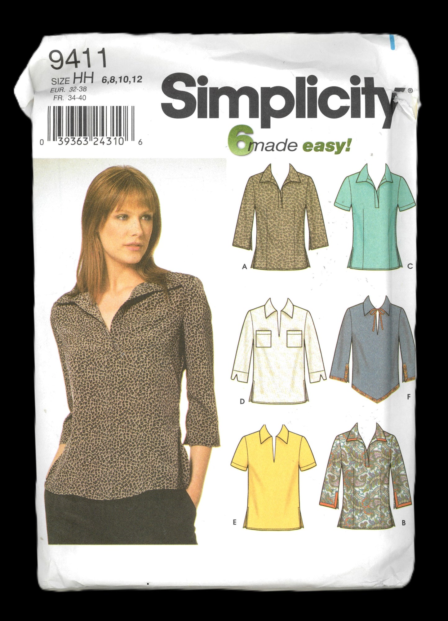 Simplicity 9411  Misses Tops Relaxed Fit Sewing Pattern - UNCUT - Size 6 8 10 12