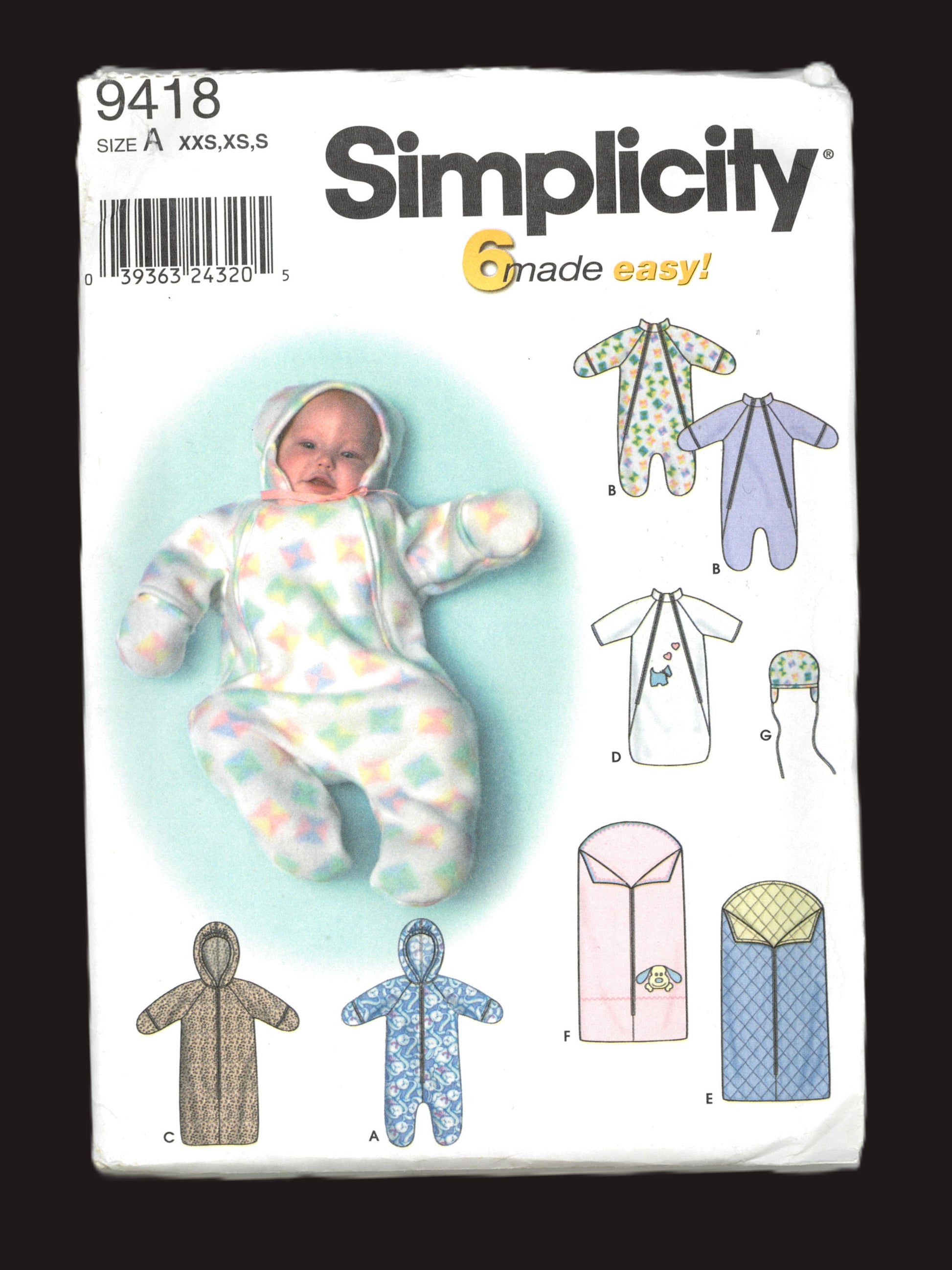 Simplicity 9418 Babies Buntings and Hat and One Size Blanket Bunting Sewing Pattern - UNCUT - Size XXS XS S
