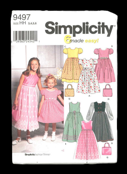 Simplicity 9497 Girls pUrse and Dress with Optional Petticoat Sewing Pattern - UNCUT Size 3 4 5 6