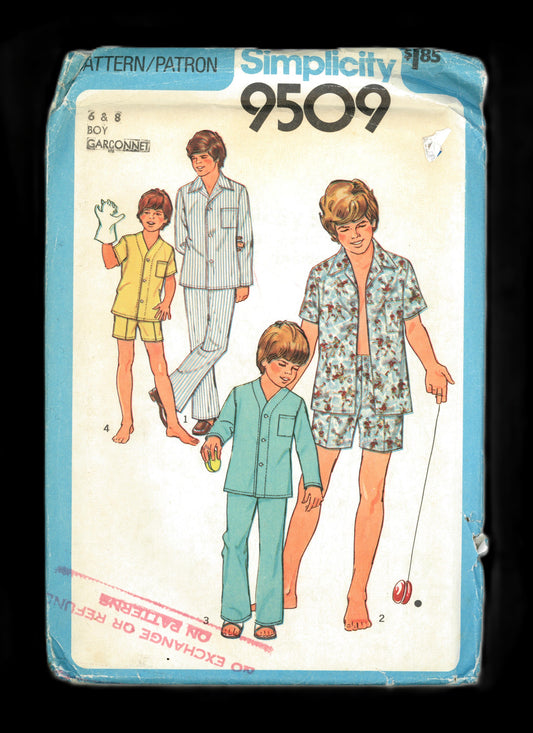 Simplicity 9509 Boys Pajamas in Two Length Sewing Pattern UNCUT Size 6 & 8
