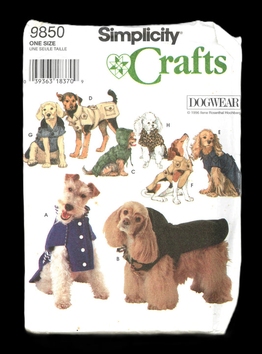 Simplicity 9580 Dogwear Dog Coats Sewing Pattern UNCUT Suitable for dogs with 14" - 16" neck, 16" - 18" Chest and 16" - 18" length