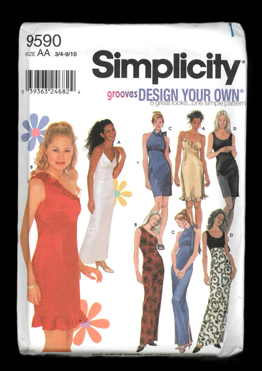 Simplicity 9590 Grooves Juniors Design Your Own Evening Dress Sewing Pattern  UNCUT Size 3/4 - 9/10