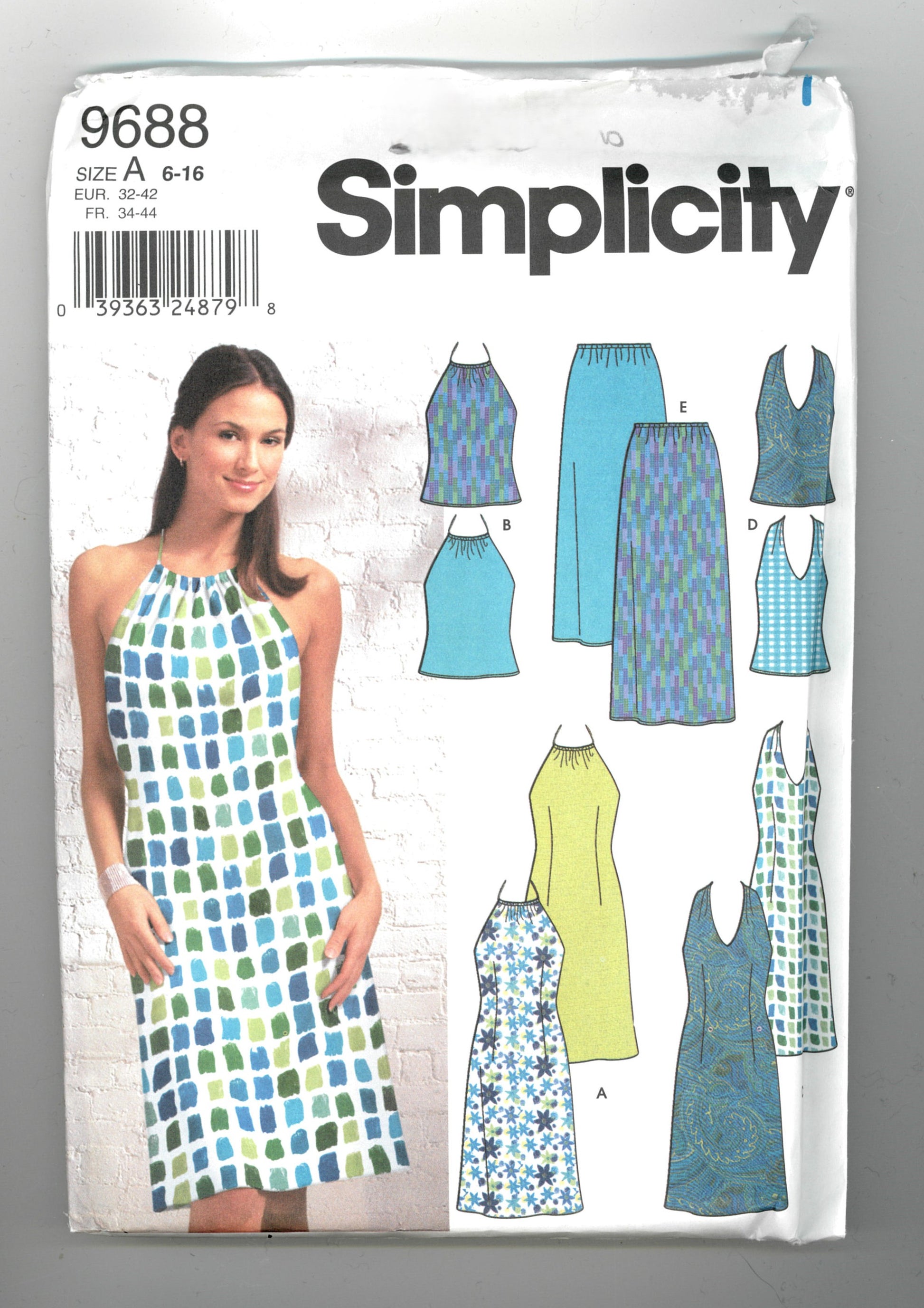 Halter Dress or Halter top Sewing Pattern Simplicity 9688 Misses Dress or Tops and Skirt Sewing Pattern UNCUT - Size 6 - 16